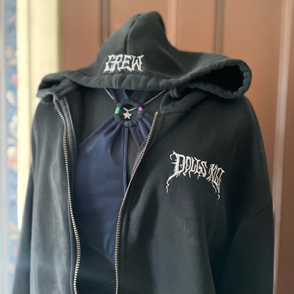 Dollskill crew logo black oversized zip up hoodie